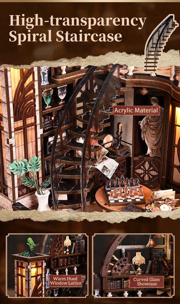 【Bacchus Bookstore】Wooden Book Nook DIY Model Kit for Adults Vintage Abstract Renaissance Style Hand-Assembled Booklet Toy House 3D Puzzle Wooden Shelf Decoration,Miniature Dollhouse Kit Victorian Style Wooden Dollhouse Birthday Gift
