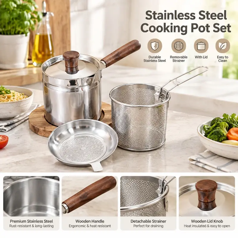 Wooden Handle Mini Oil Saving Frying Pot