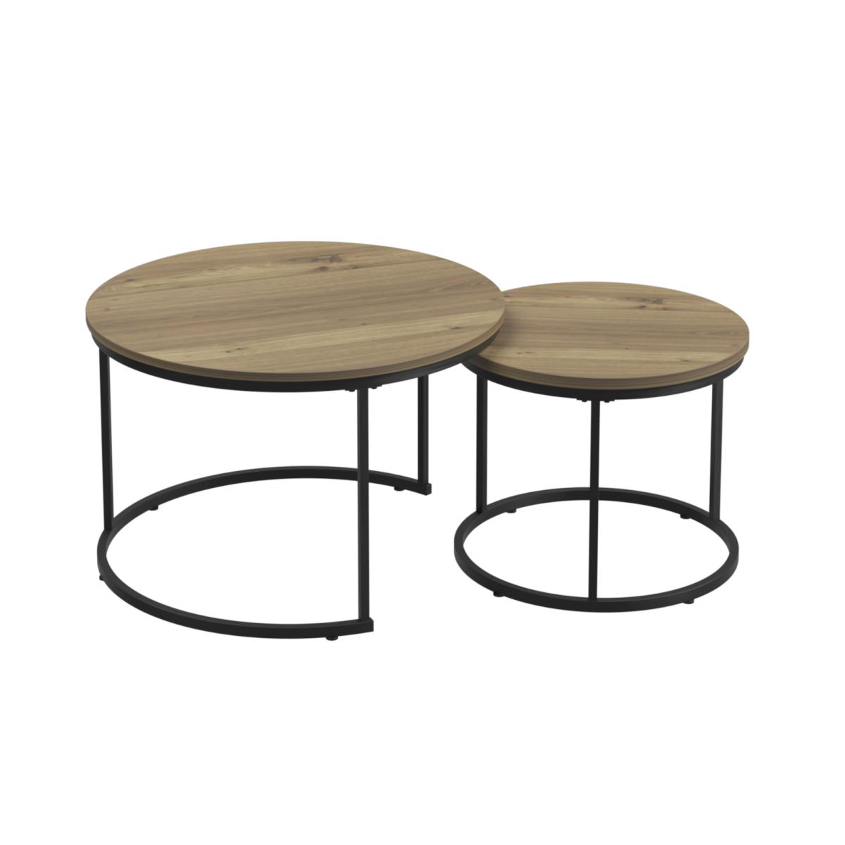 Nesting Coffee Table Set of 2, 27.6inch Round Coffee Table Wood Marble Pattern Top with Sturdy Metal Frame, End Table Side Tables for Living Room Bedroom Balcony Yard