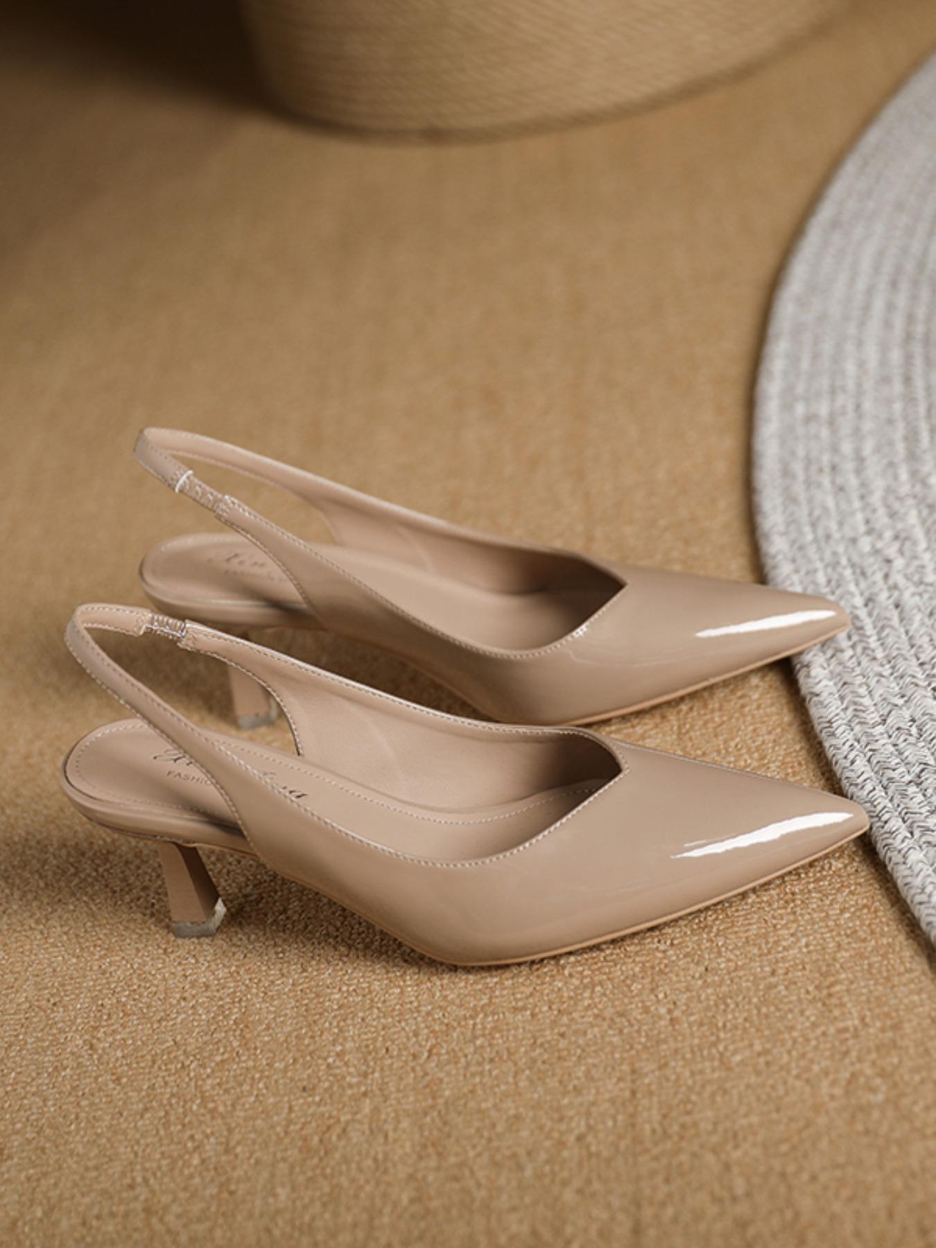 Summer Outfits 2024 Minimalist Temperament Pu Leather Slingback Pumps, Simple Design All-match Solid Color High Heels, Elegant Pointed Toe Slip on Shoes for Daily Work Office