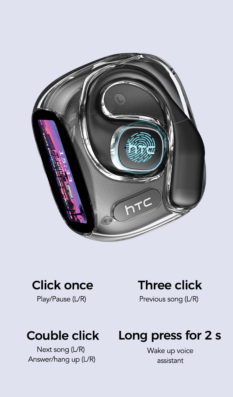 HTC NE11 Translation Wireless Earbuds Bluetooth Headphones with APP Support 150 Languages Translate Earphones, Noise Cancelling, Waterproof, Sports Ear Buds, Comfortable for Ears & Glasses Wearers, Workouts Over-Ear Buds with Earhooks Built-in Mic Headset