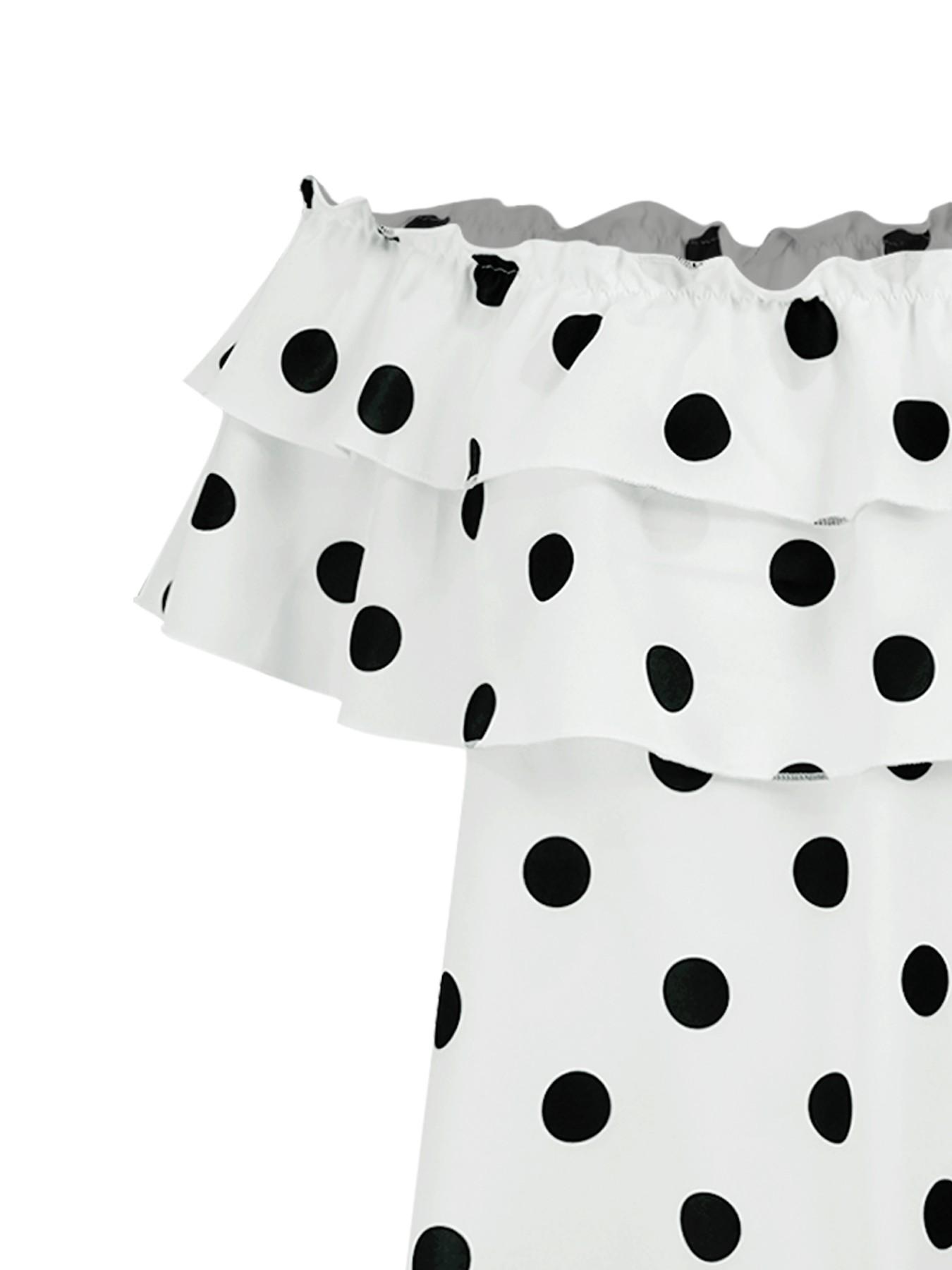 New Women's Polka Dot Top 2026, Casual Floral Print Layered Ruffled Shoulder Short Sleeve Shirt, Fashionable Ladies' Clothing
