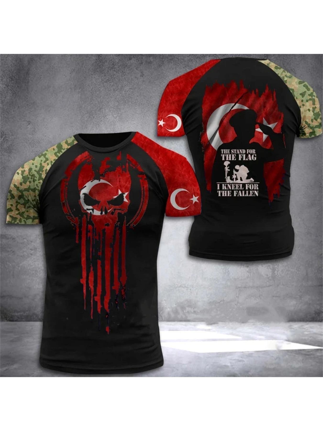 Turkey Flag Men's T-shirts Forest Camouflage Print Clothing Ropa Hombre Summer O-neck Oversized Fashion Short Sleeve Male Tops
