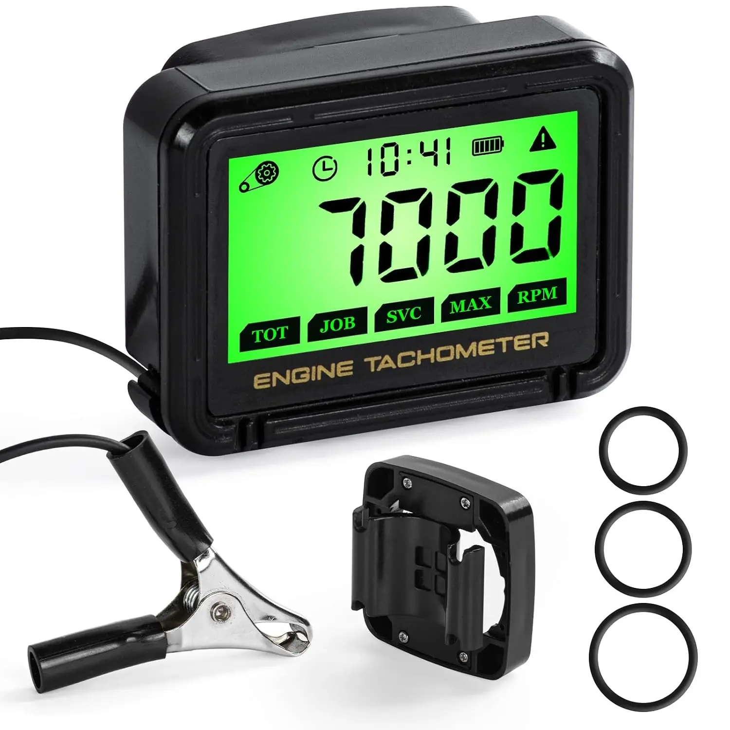 Inductive Digital Tachometer Gauge with Clip & Hour Meter for Small Gas Engines, Lawn Mowers, Generators, Chainsaws, Outboard Motors, RVs & Croppers