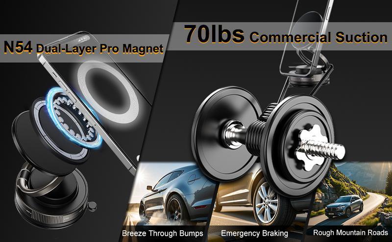 360° Vacuum Magnetic Phone Holder, Hands-Free ,for outdoorfun/Mirror/Shower/Smooth Surface,Strong Suction Cup Magnetic Car Phone Holderfor All Smartphones & All Car Models adjustable