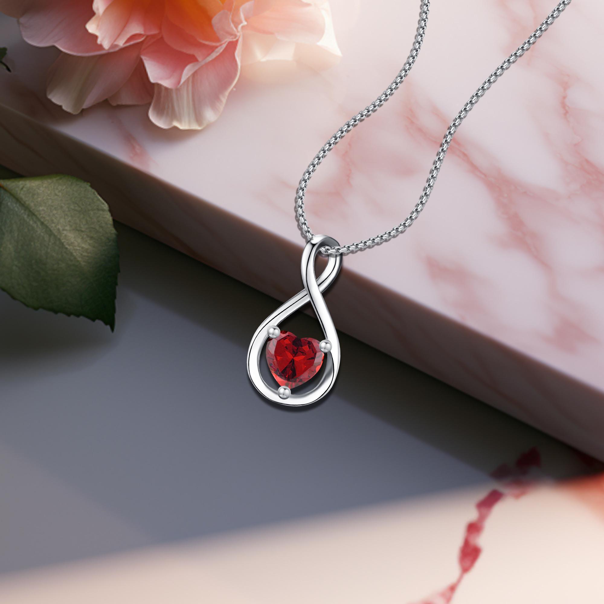 Heart Shaped Necklace Infinity Heart Birthstone Necklace Pendant Gift for Women Girls Anniversary Birthday Mother's Day Gifts Valentine's Day Gift Jewelry for Mom Wife Girlfriend Sister
