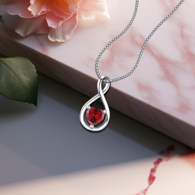 Heart Shaped Necklace Infinity Heart Birthstone Necklace Pendant Gift for Women Girls Anniversary Birthday Mother's Day Gifts Valentine's Day Gift Jewelry for Mom Wife Girlfriend Sister