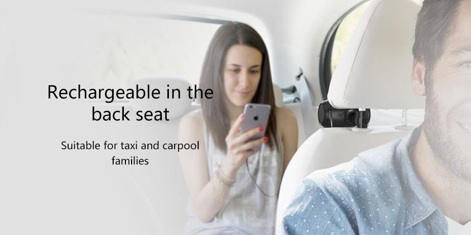 Ohlpro Retractable Backseat Car Charger, 3-in-1 Headrest Charging Station Box for Uber Lyft Taxi & Road Trips