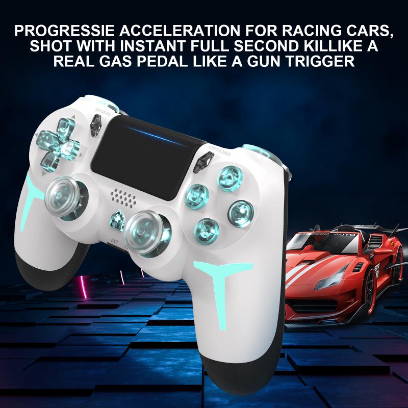 Wireless Game Controller with Three Color Lights, Compatible with Ps4 Ps3 PC, RGB LED Bluetooth-compatible Gaming Joystick, Six-Axis Gyroscope, Dual Vibration Feedback, Wireless Controllers