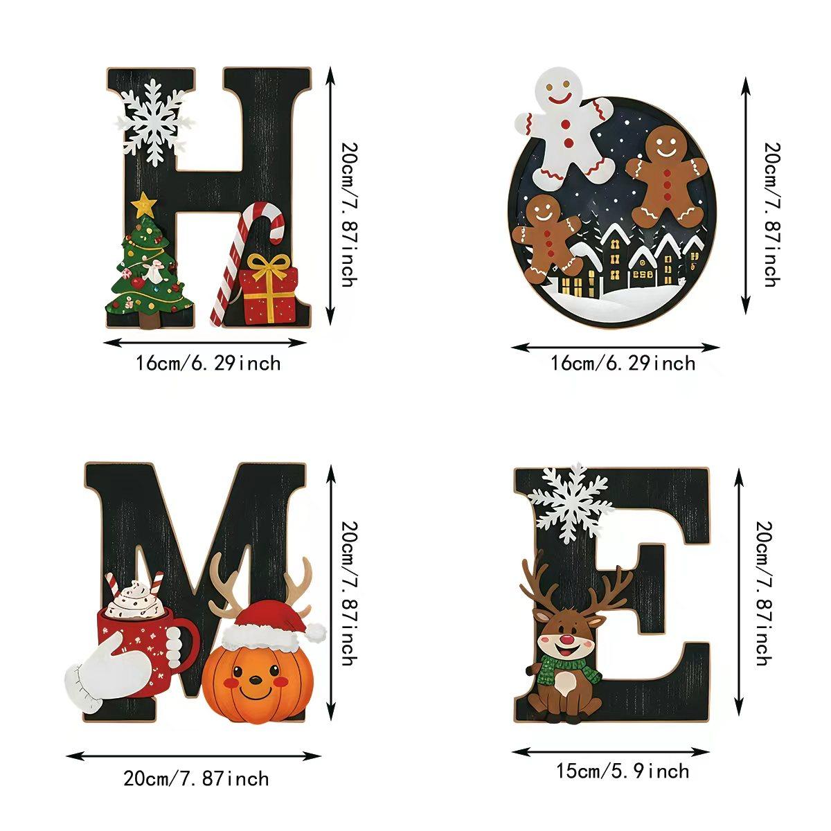 Christmas Theme Home Letter Ornament Set, Includes Snowman & Gingerbread Man Elements, Festive Style, Desktop Decoration, Holiday Decor