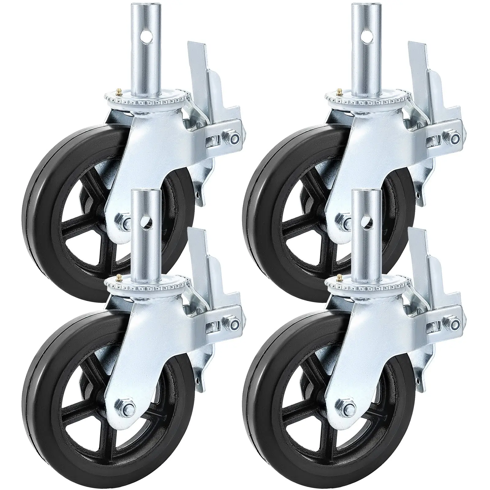 VEVOR 4-Pack 8" Iron Core Polyurethane Swivel Casters with Dual Locking Brakes, Adjustable Legs, 1100LBS Capacity per Wheel for Heavy Indoor Furniture & Bed Heavy Loads, 8" Size