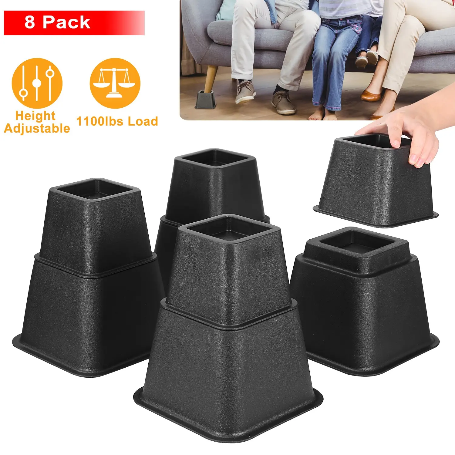 8Pcs Adjustable Furniture Risers, High Load Cap 500kg/1100lbs Capacity for Beds, Couches, Tables, Chairs