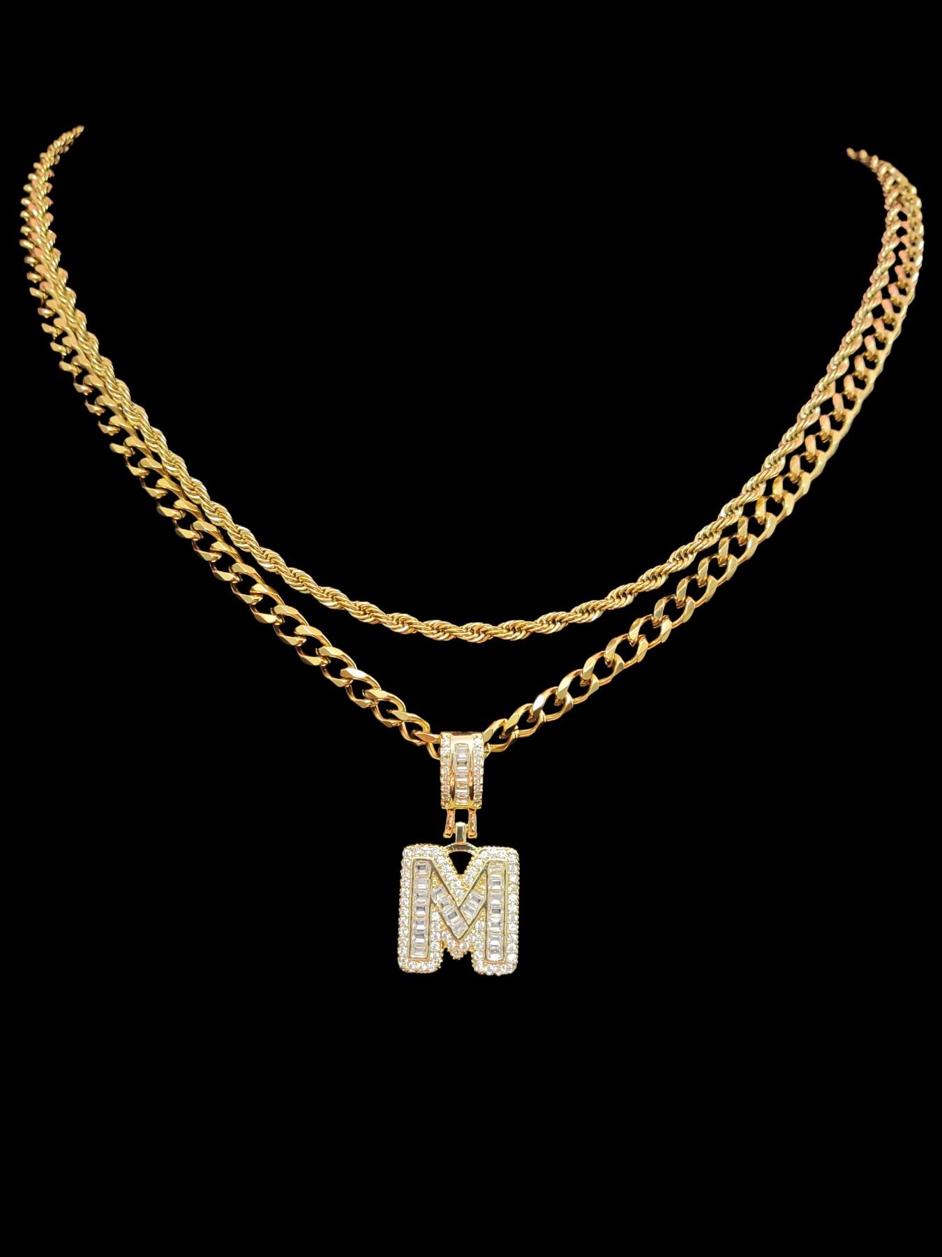 Fashion Initial Pendant Necklace & Cuban Link Chain Necklace, Stainless Steel Jewelry for Party, Trendy All-match & Exquisite Jewelry for Birthday Gift
