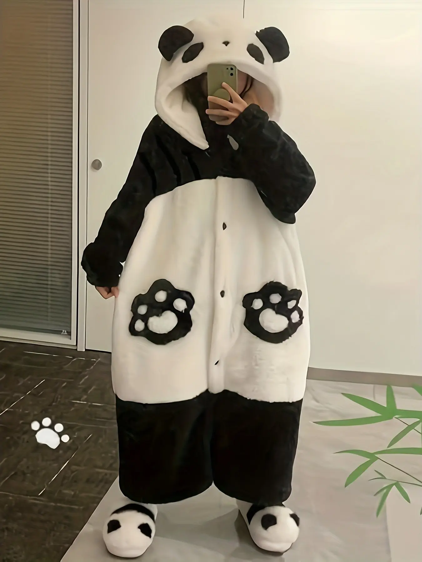 Plush Panda-Shaped Men Bathrobe, Dressing Gown, Warm Fall Winter Sherpa Fleece Loungewear, Soft Home Sleep, Halloween Cosplay Christmas Gift