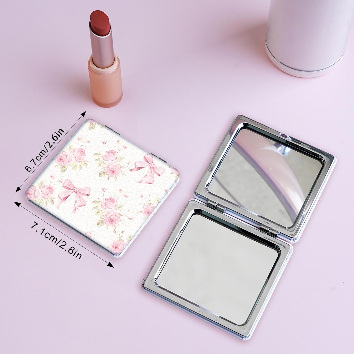 Bow & Cherry Pattern Makeup Mirror, 1 Count Foldable Handheld Travel Makeup Mirror, Portable Makeup Tool for Women & Girls, Daily Holiday Birthday Wedding Gift