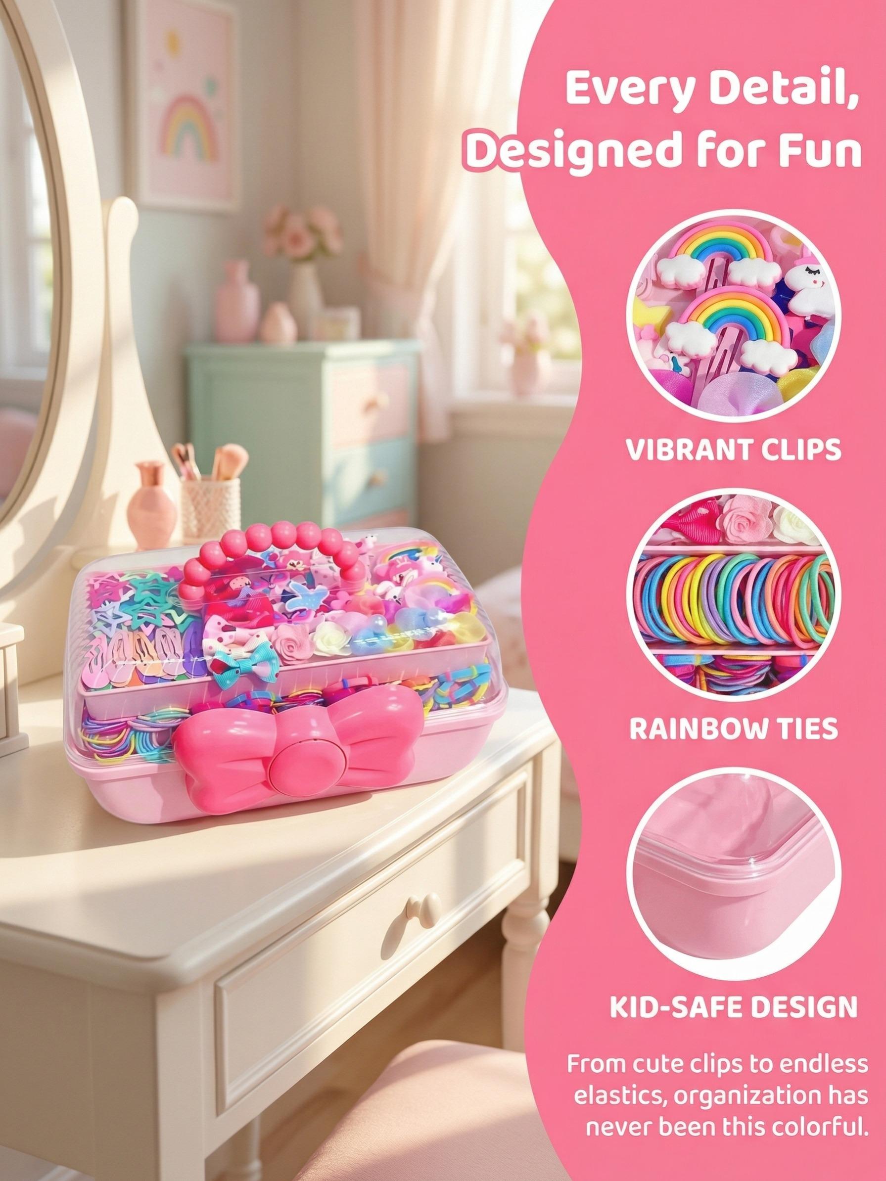 719pcs Rainbow Series Hair Accessories Gift Box Set for Little Girls. Includes 3-layer storage, hundreds of unicorn, star, BB clips, flower loops, bands. Great for daily hairstyle design & holiday gifts.
