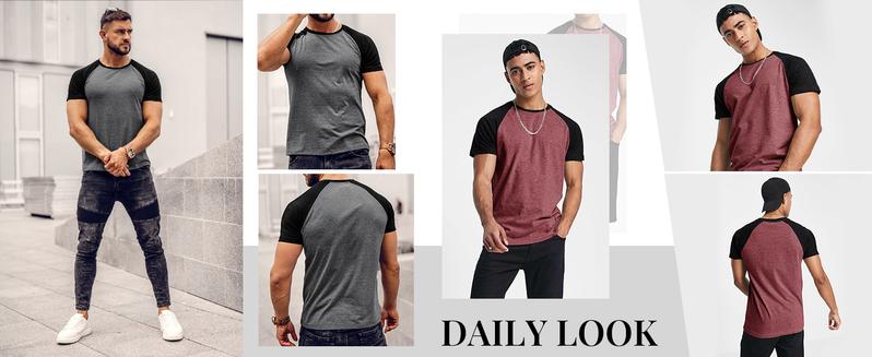 Runcati Mens Casual Slim Fit T Shirts Raglan Short Sleeve Crewneck Baseball Tees Color Block Workout Fashion Shirt