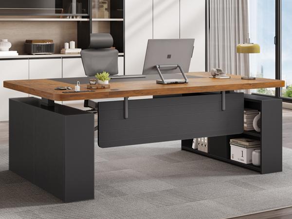 SEDETA 63 Inch Executive Standing Desk Electric Height Adjustable Computer Office Desk with Storage Shelves Power Outlets Privacy Panel