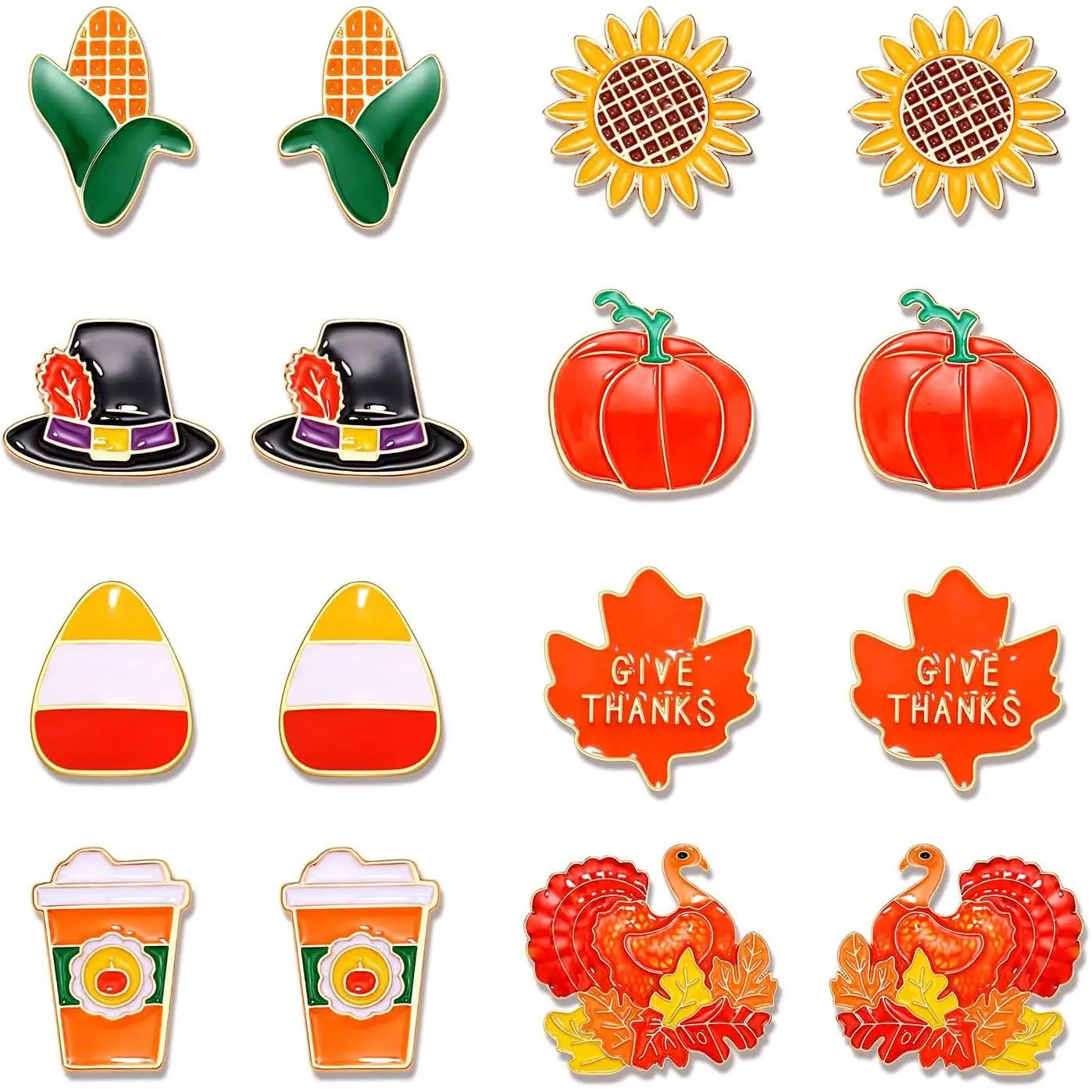 8-16 Pairs Thanksgiving Earrings for Women, Fall Earrings Set Harvest Pumpkin Turkey Maple Leaf Dangle Earrings Autumn Party Earrings Holiday Gifts