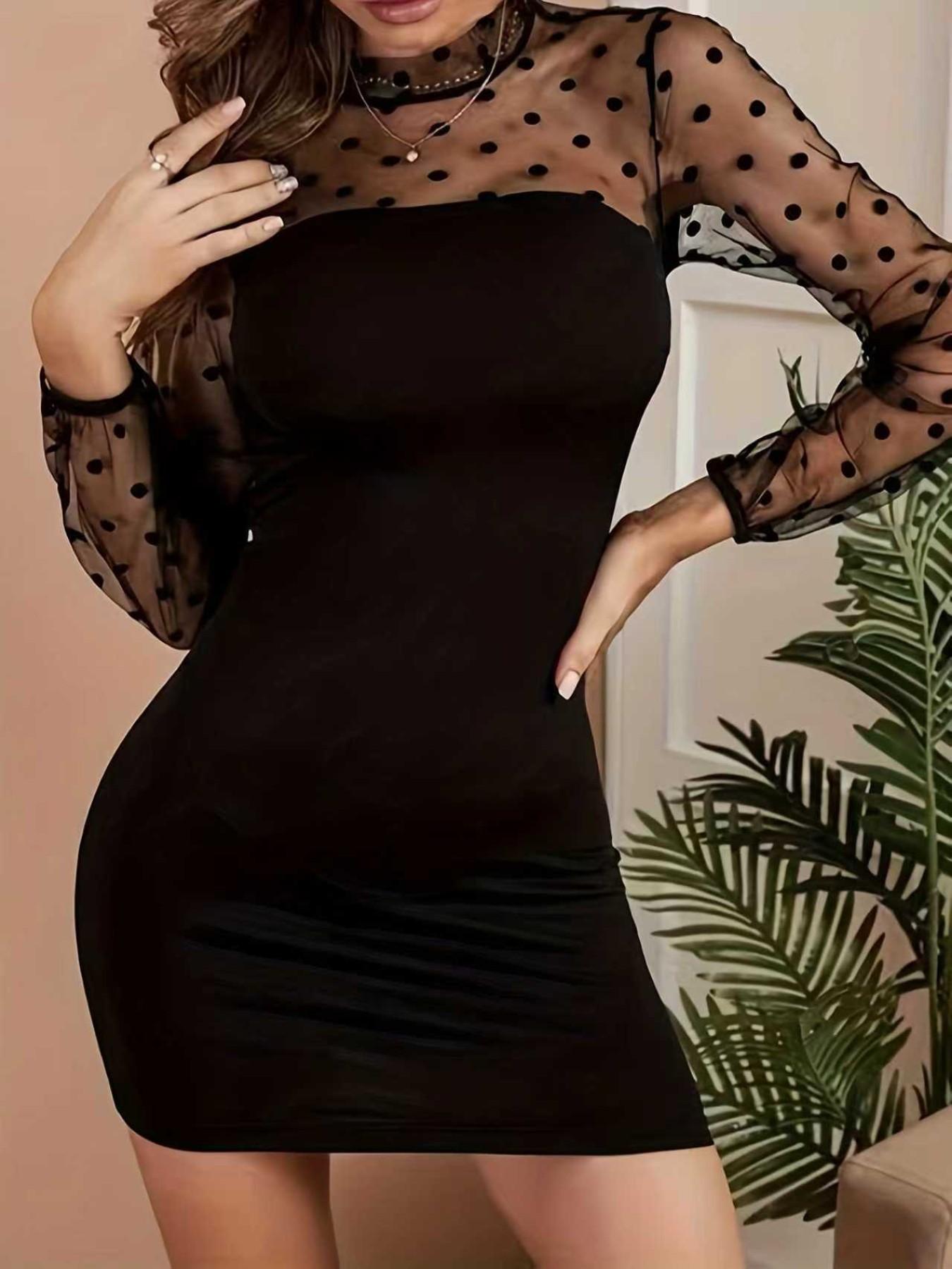 Mesh Patchwork Tight-Fitting Dress, Stylish Women's Clothing, Perfect for Casual Wear, Comfortable and Trendy Design