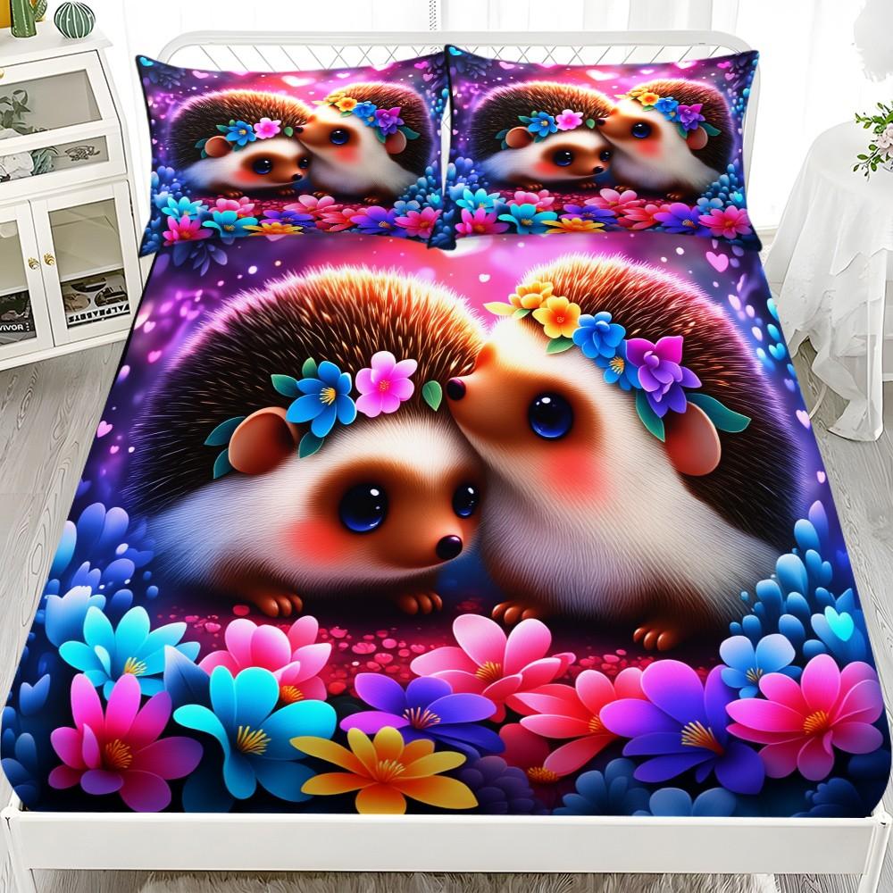 Valentine's Day Pattern Bedding Set, Soft Comfortable Sheet Set, Mattress Protector, Bedroom Guest Room Dorm Decor, Diverse Living Scenarios, 1 Fitted Sheet + 2 Pillowcases