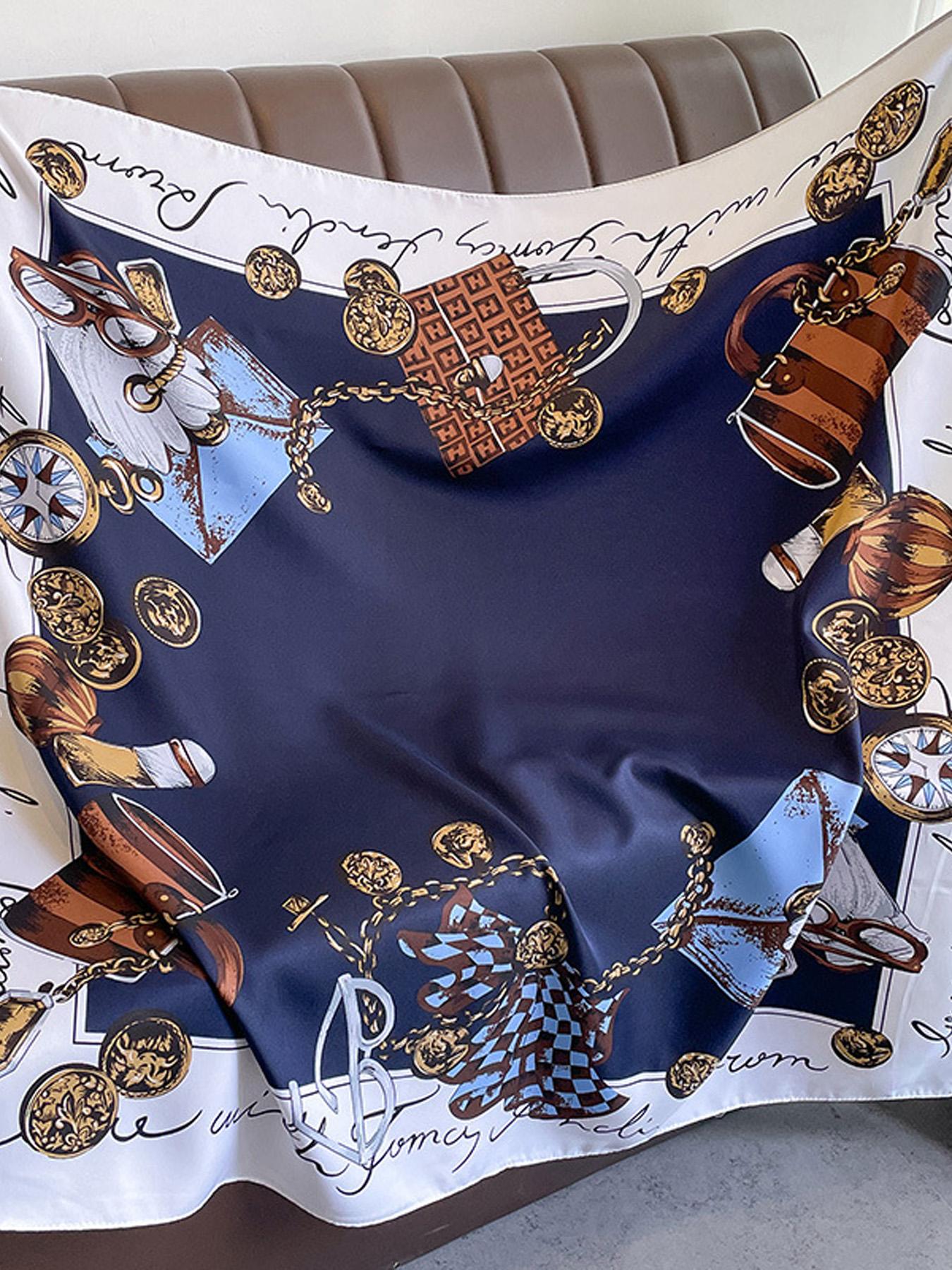 Fashionable Chain Print Scarf, Loose Fit, Versatile Neck Wrap Shawl Headscarf, Suitable for Travel Dating Decoration, Air Conditioning Room Use