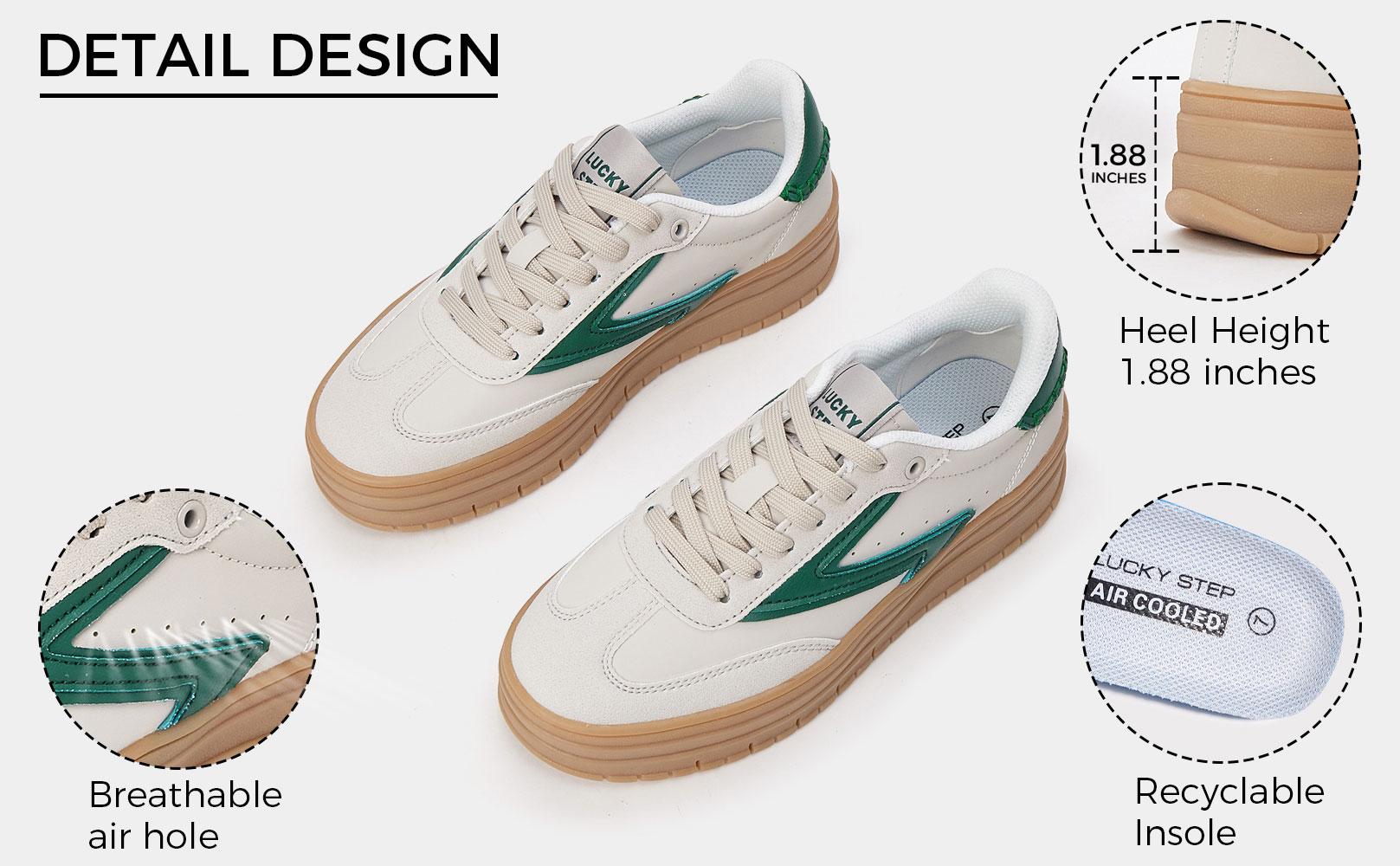 LUCKY STEP Women's Platform Sneakers with 1.88-inch Heel Height Breathable Upper High-Quality Rubber Outsole Classic Retro Design Trendy Fashion Tennis Walking Shoes