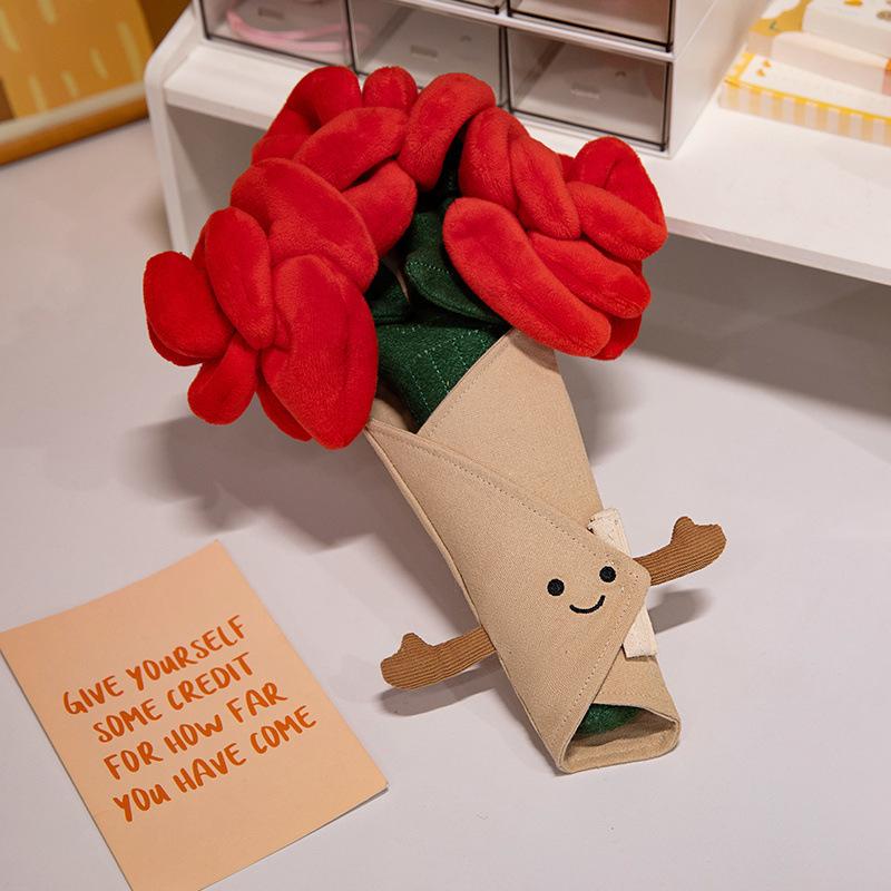 Valentine's Day Plush Rose Bouquet, Smiling Rose Doll Flower, Soft Cute Healing Gift, Best Love Gift for Lover, Soft Cuddly Gift