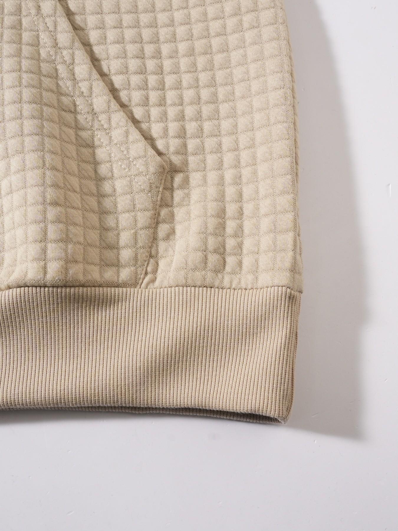 Men's Quilted Quarter Zip Sweatshirt, Waffle Grid Texture Pullover with Stand Collar & Kangaroo Pocket, Casual Loose Fit Top for Streetwear, Daily Wear and Fall Winter