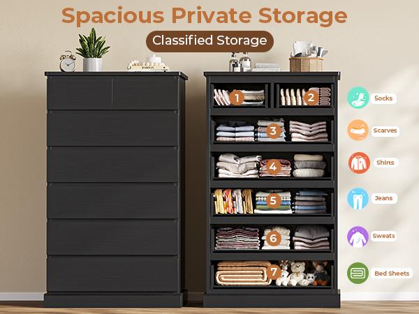 Hasuit | 51.8 Inch Tall Dresser with 7 Drawers High Chest of Drawers Storage Organizer for Closet Modern Taller Clothes Storage Tower with Ample Storage Space