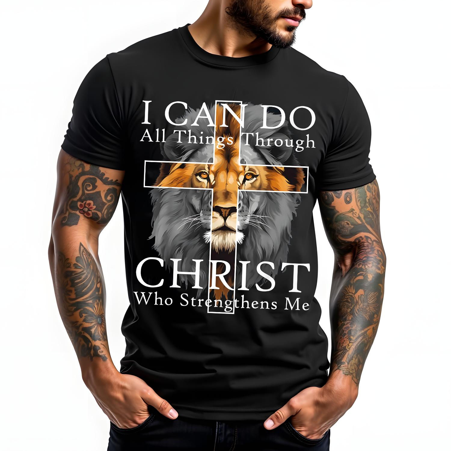 Strong Lion With Cross Christian Faith Inspirational T-Shirt