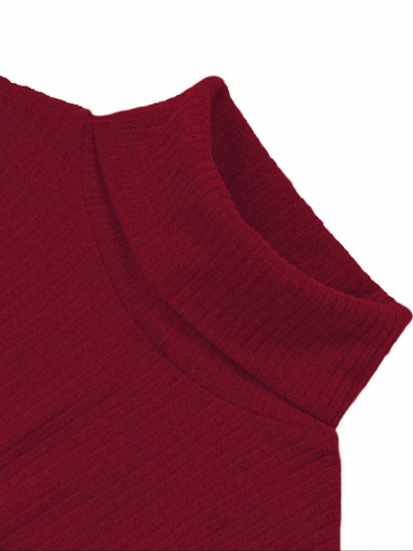 Men's High Neck Pullover Sweater Knitwear, Solid Color Striped Long Sleeve T-Shirt, Casual Fitted Fit for Fall & Winter Seasons