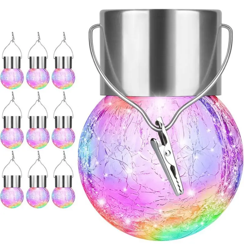 2/4/9 Pack Outdoor Hanging Solar Lights for Garden Decoration, Waterproof LED Crackle Glass Globe Lights with Hooks, Colorful Solar-Powered Globe Lights, Suitable for Christmas Yard Fence Lighting