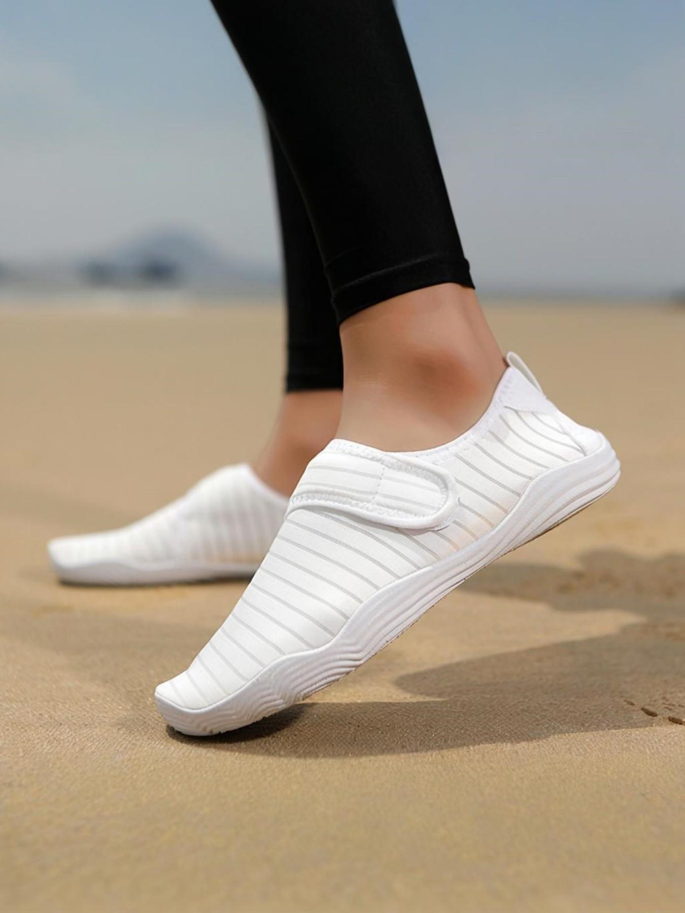 Women's Lightweight Breathable Striped Casual Sports Shoes, Velcro Fastening, Wrapped Heel Design, Perfect for Walking, Outdoor Beach, Fitness Yoga