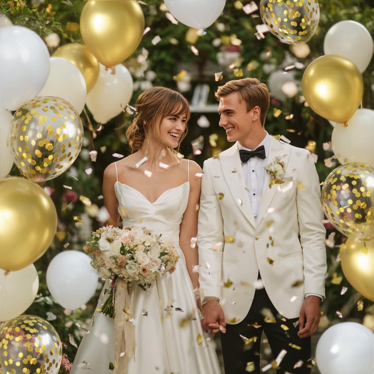 50 piece set of white and gold balloons, metallic colored latex balloon set, suitable for birthday, engagement, wedding anniversary parties, indoor and outdoor decoration gifts