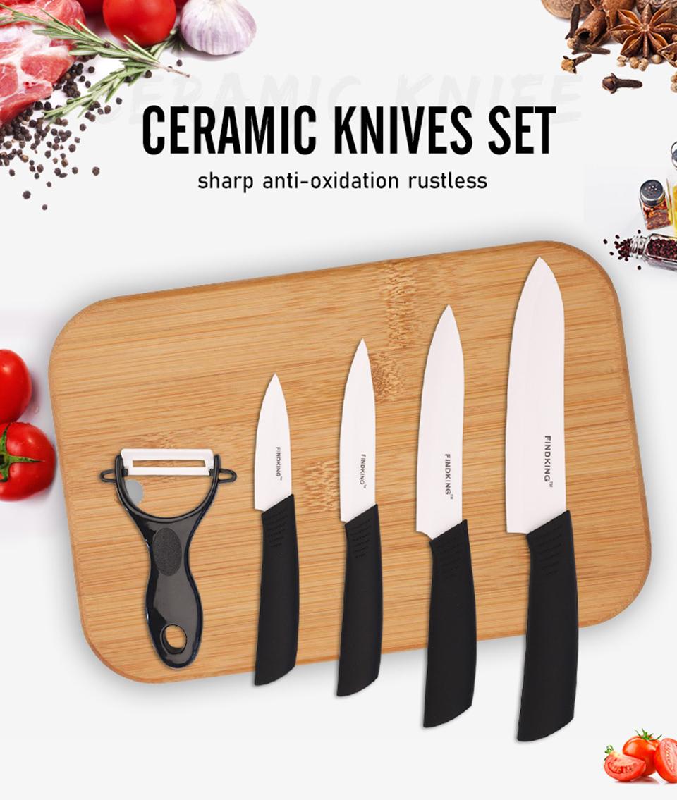 FINDKING 6pcs Ceramic Knife set, Good Quality Kitchen Knife 3" 4" 5" 6 inch Peeler with Acrylic Holder, Cutting Meat, Vegetable and Fruit, Kitchen Tools Block