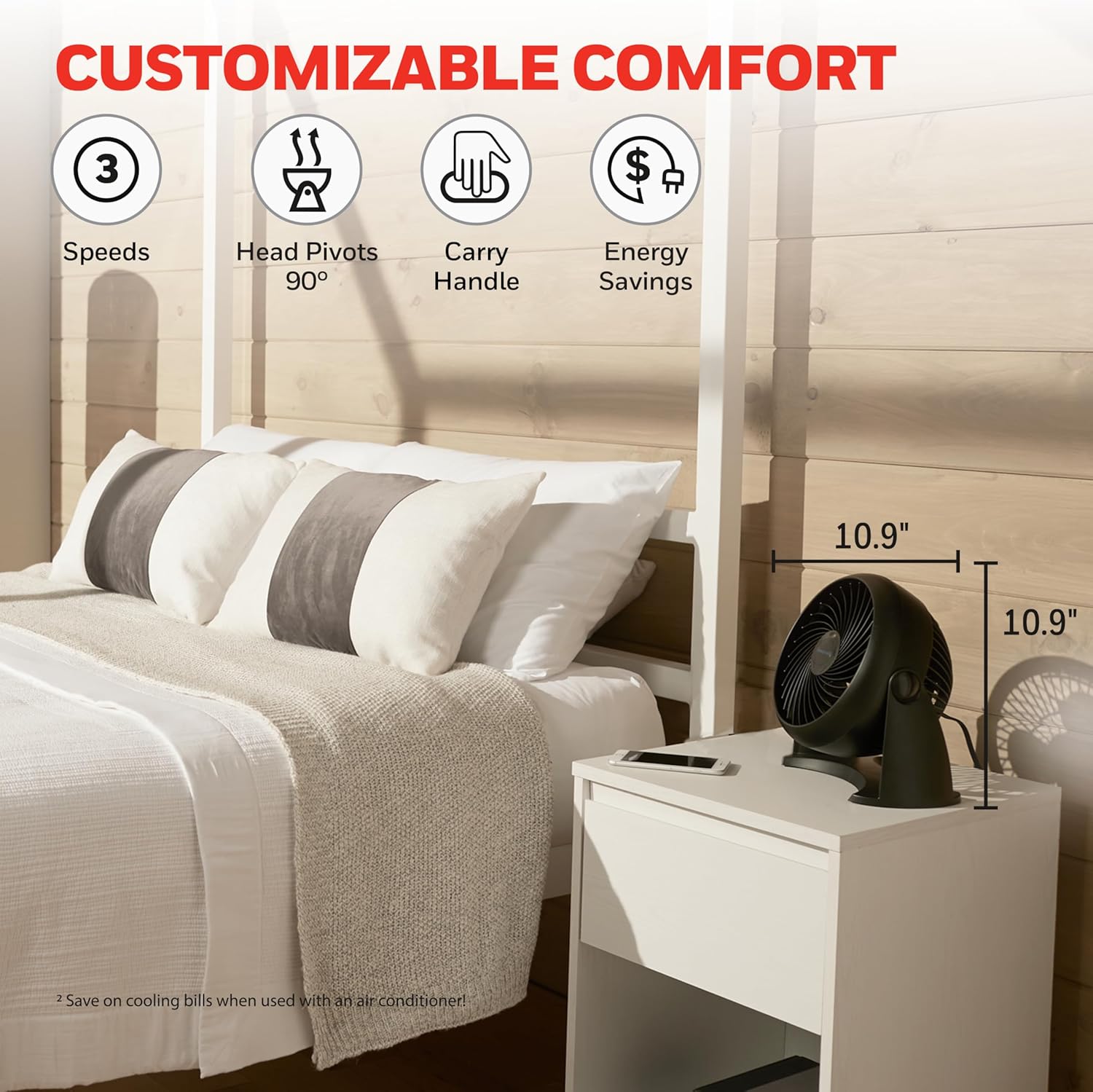 Small Tabletop Fan with 3-Speed Operation, Adjustable Rotatable Head - Quiet, Compact Black Cooling Fan for Home or Office Desk, Desk Cooling Fan