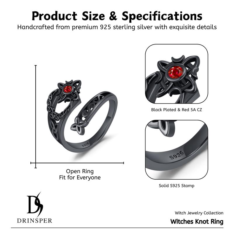 DRINSPER S925 Witches Knot Ring, Celtic Knot Protection Ring, Nudo de Bruja Plata 925 Sterling Silver Witchy Jewelry for Women