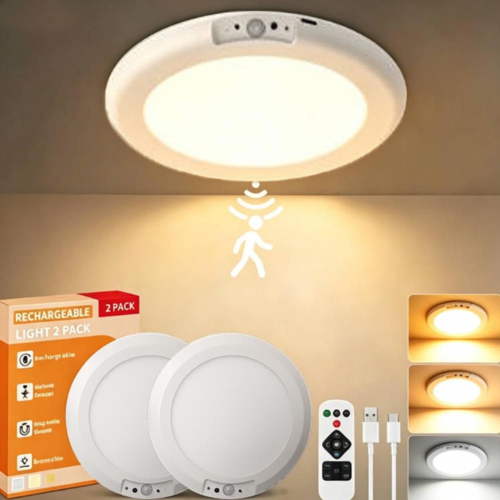 1/2 piece motion sensor light, ABS infinite dimming sensor light with remote control circular light, USB rechargeable, adjustable brightness, suitable for small night lights in bathrooms, storage cabinets, stairs, corridors, and office spaces