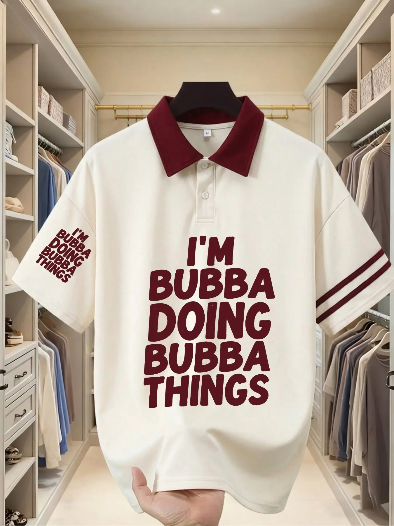 Fgfs Bubba Things Dual Print Polo Shirt, Bold Bubble Font, Oversized Unisex Top, Casual Streetwear, Multiple Colors, Ootd
