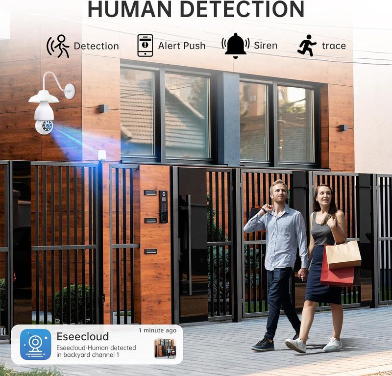 Dual-Band WiFi Smart Light Bulb Security Camera Wireless Indoor Outdoor, 2K HD Surveillanc Home Camera, 360° Color Night Vision Waterproof Surveillance