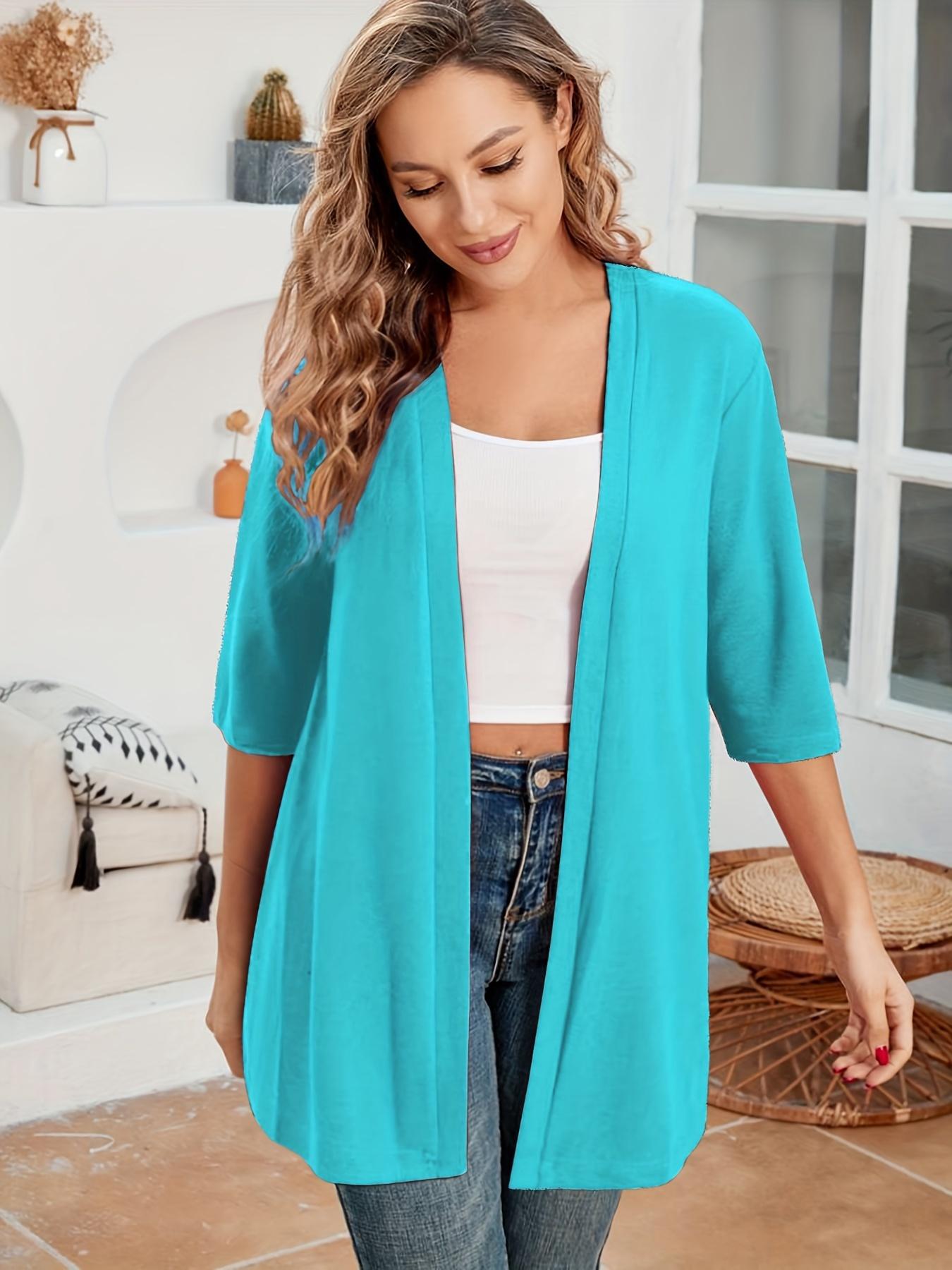 Plus Size Women's Solid Color Drop Shoulder Open Front Cardigan, Plus Casual Fashionable Half Sleeve Outerwear for Daily Outdoor Wear, Summer Outfits 2024, Women Plus Clothing for All Seasons