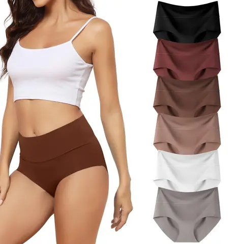 LEVAO Women's Seamless High-Waist Polyamide Panties - Cloud-Soft Casual Soft Comfy Underwear for Women, Foldable Full Coverage No-Show Briefs, 6/12 Pack, Ideal for Christmas/Birthday Gifting
