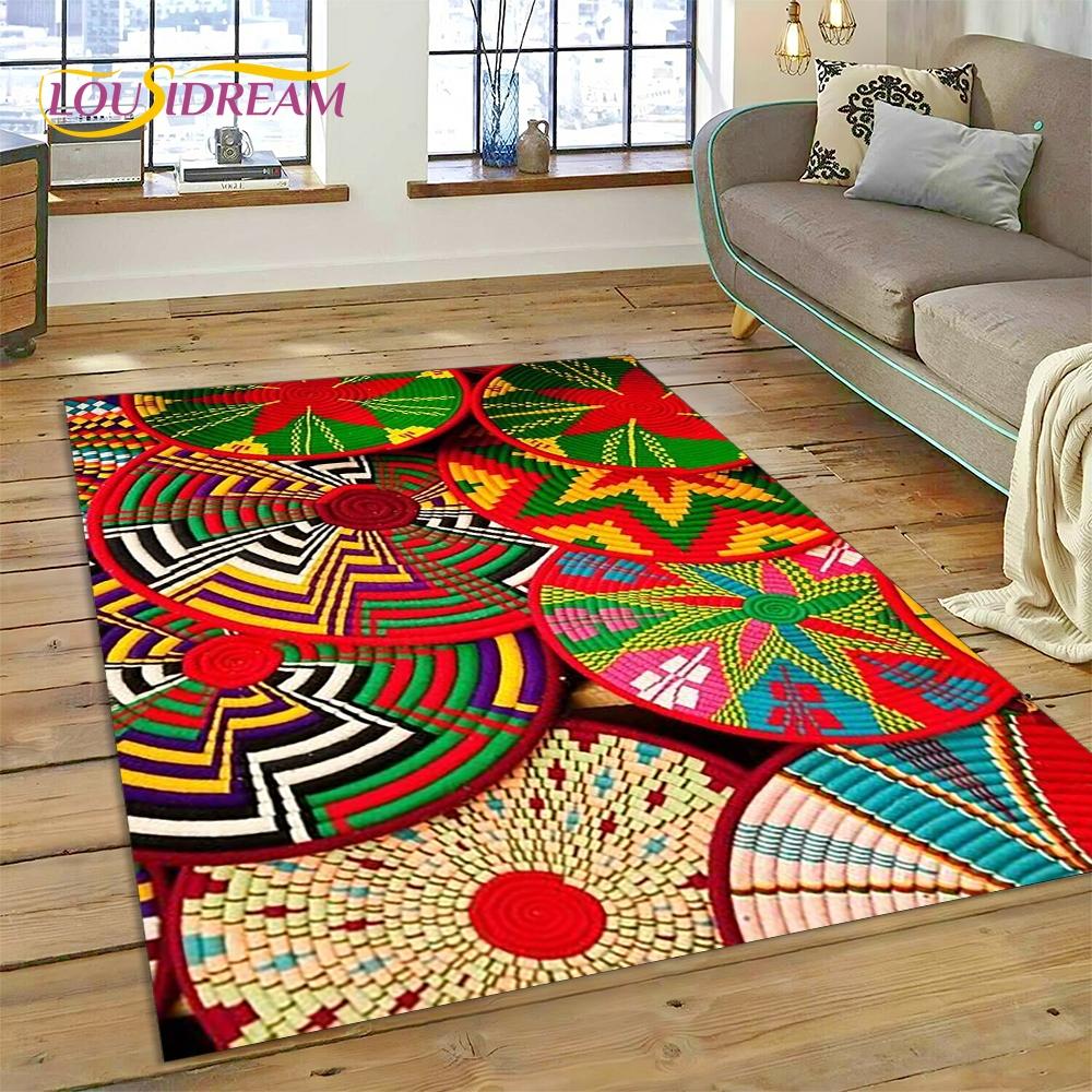 Colorful Crochet Mandala Flannel Area Rug - Boho Ethnic Woven Pattern Print Soft Mat for Living Room, Non-Slip Bohemian Home Decor #BohoMandalaRug #ColorfulCrochetMat #EthnicHomeDecor #2DWovenCarpet #NonSlipFlannelRug