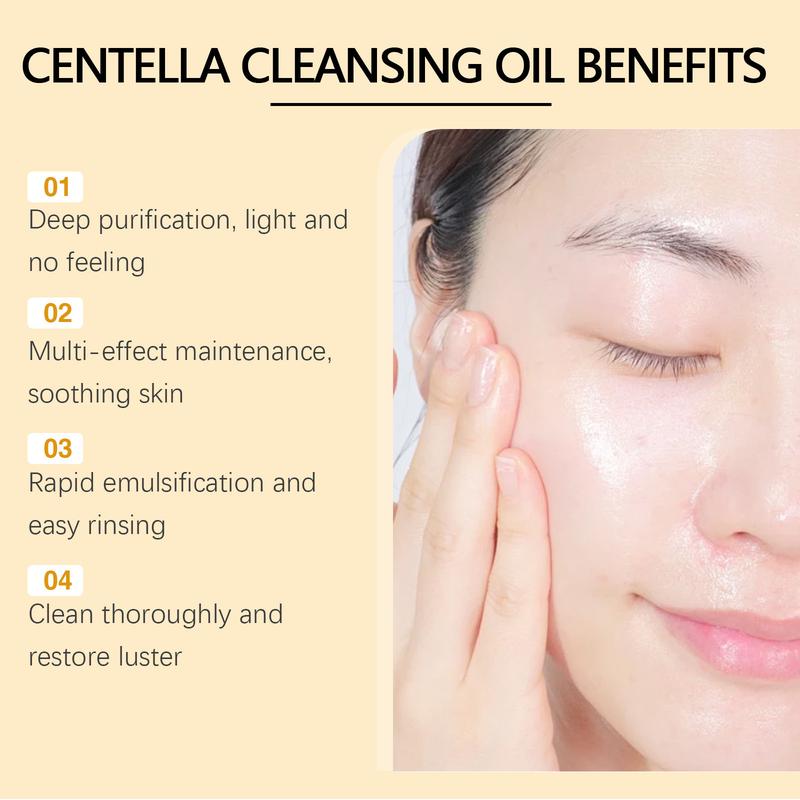 Centella Makeup Removal Cleansing Oil, suitable for all skin types, moisturizing makeup remover containing snow grass extract and hyaluronic acid, refreshing and gentle facial and lip makeup remover, eye and lip makeup remover, Liquid Cleanse