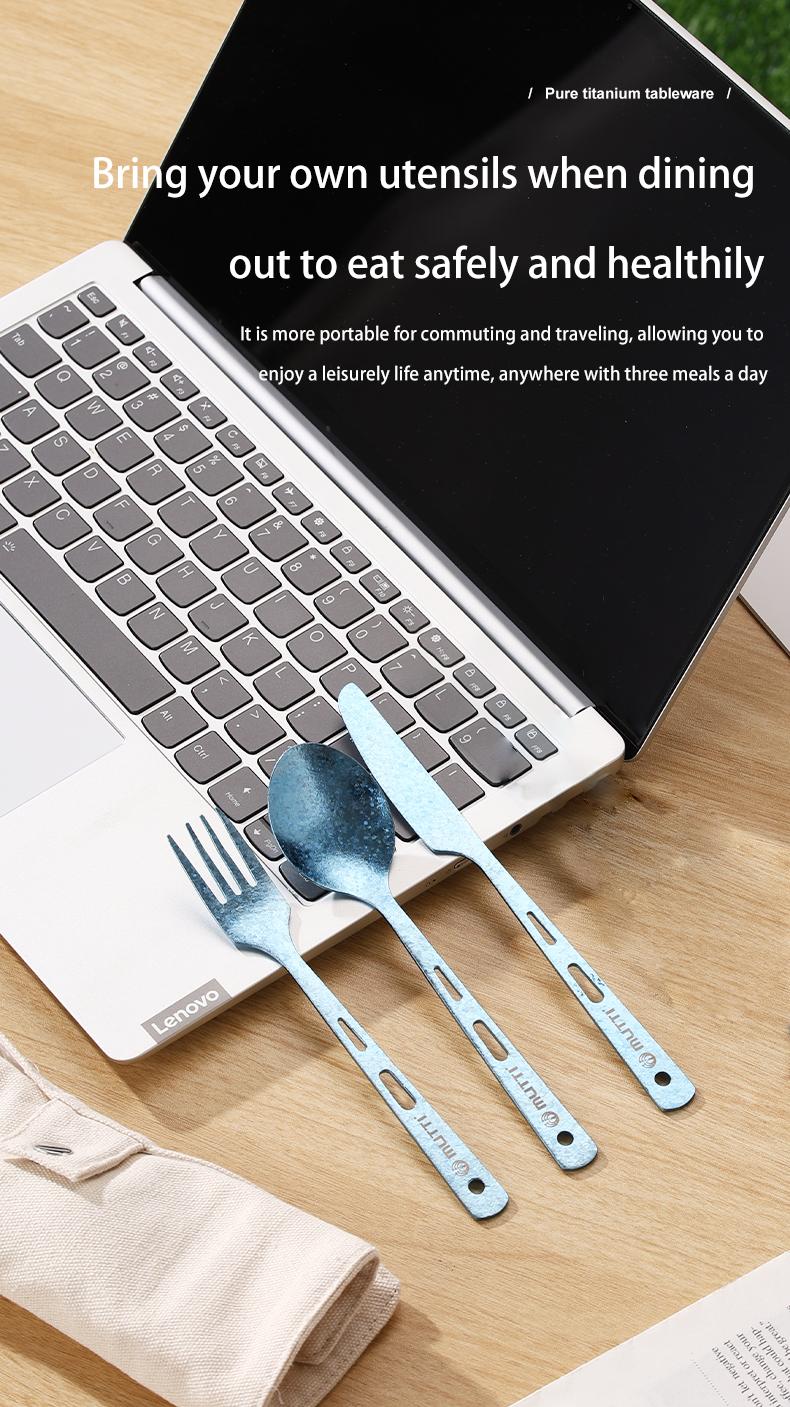 MUTTI Monet Dinner Knife,Fork,And Spoon set Portable three piece set pure titanium tableware Cutlery