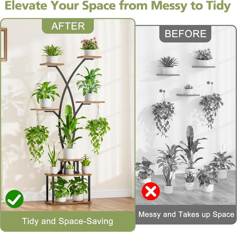 POZILAN Plant Stand Indoor with Grow Lights,Metal Plant Flower Display Shelves, Tree-Shaped Plant Rack for Home, Patio, Black POZILAN Plant Stand Indoor with Grow Lights,Metal Plant Flower Display Shelves, Tree-Shaped Plant Rack for Home, Patio, Black