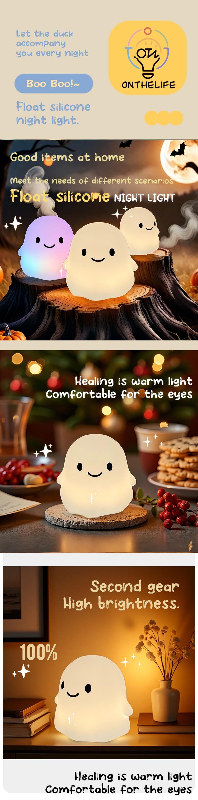 Halloween Ghost Silicone Night Light, Fun Party Accessory, Unique Halloween Decoration, Super Cute Ghost Design