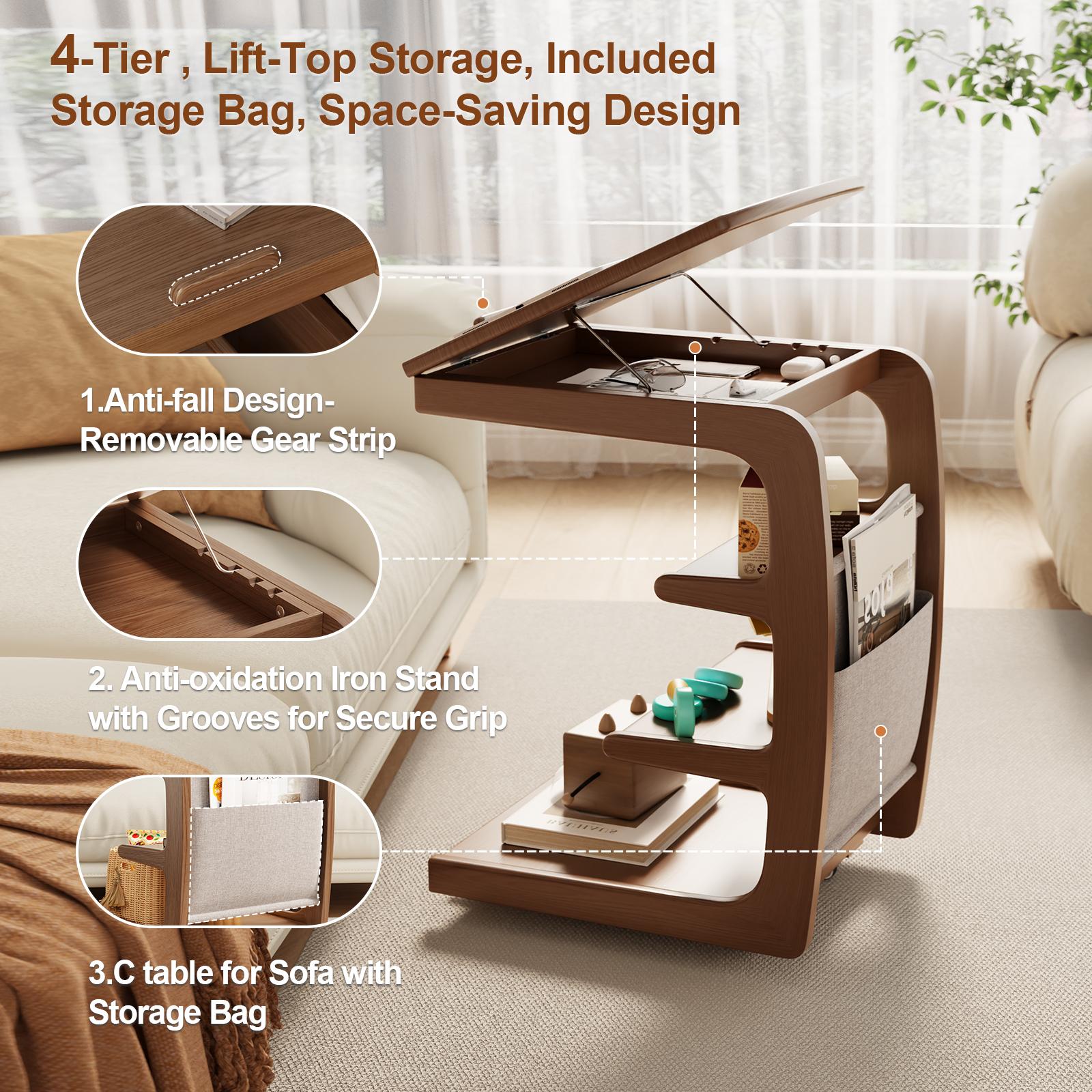 【HOT】Rolling Side Table – Solid Wood Mobile Side Table with Wheels, Adjustable Sofa Table for Living Room, Bedroom, and More, Trending Pick, Influencer Favorite