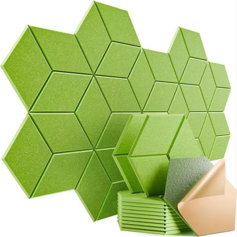 12pcs Hexagonal Self-Adhesive Sound Absorbing Panels, Indoor Noise Reduction Wall Decor, Thick Polyester Fiber, Living Room Decoration
